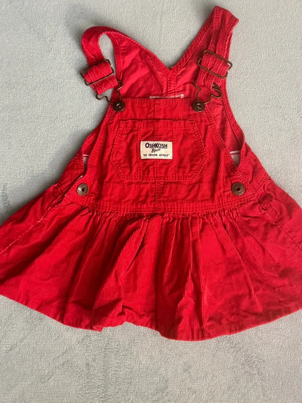 OshKosh B'gosh Red Corduroy Pinafore and Gray Overalls Set
